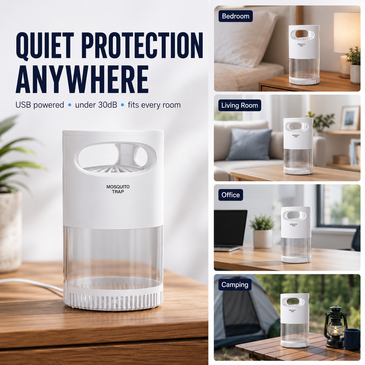 Quiet Indoor Mosquito Trap – USB Powered, No Sprays or Refills-ASS1