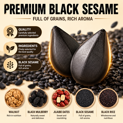 Intangible Heritage 5-Treasure Black Sesame Balls – Nine-Steamed & Nine-Sun-Dried Traditional Craft & Repair Damaged Hair&Promote Sleep-ASS1
