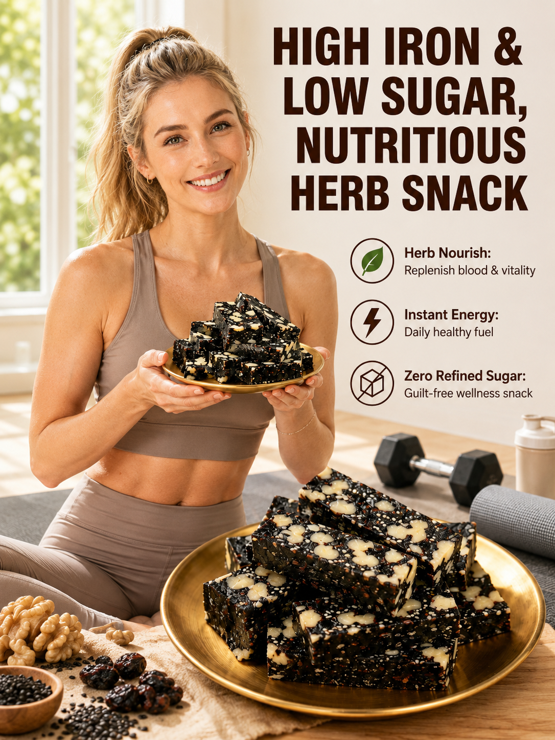 🌿 Mulberry Rehmannia & Black Goji Sesame Cake – Soft Herbal Nut Snack, Low Sugar Energy Bar 🖤🍇🌰-AFF
