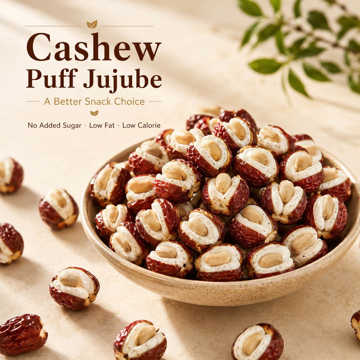 🌰 Cashew Puff Jujube – No Added Sugar Healthy Snack with Whole Cashew Center-AFF