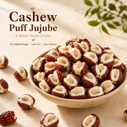 🌰 Cashew Puff Jujube – No Added Sugar Healthy Snack with Whole Cashew Center-AFF