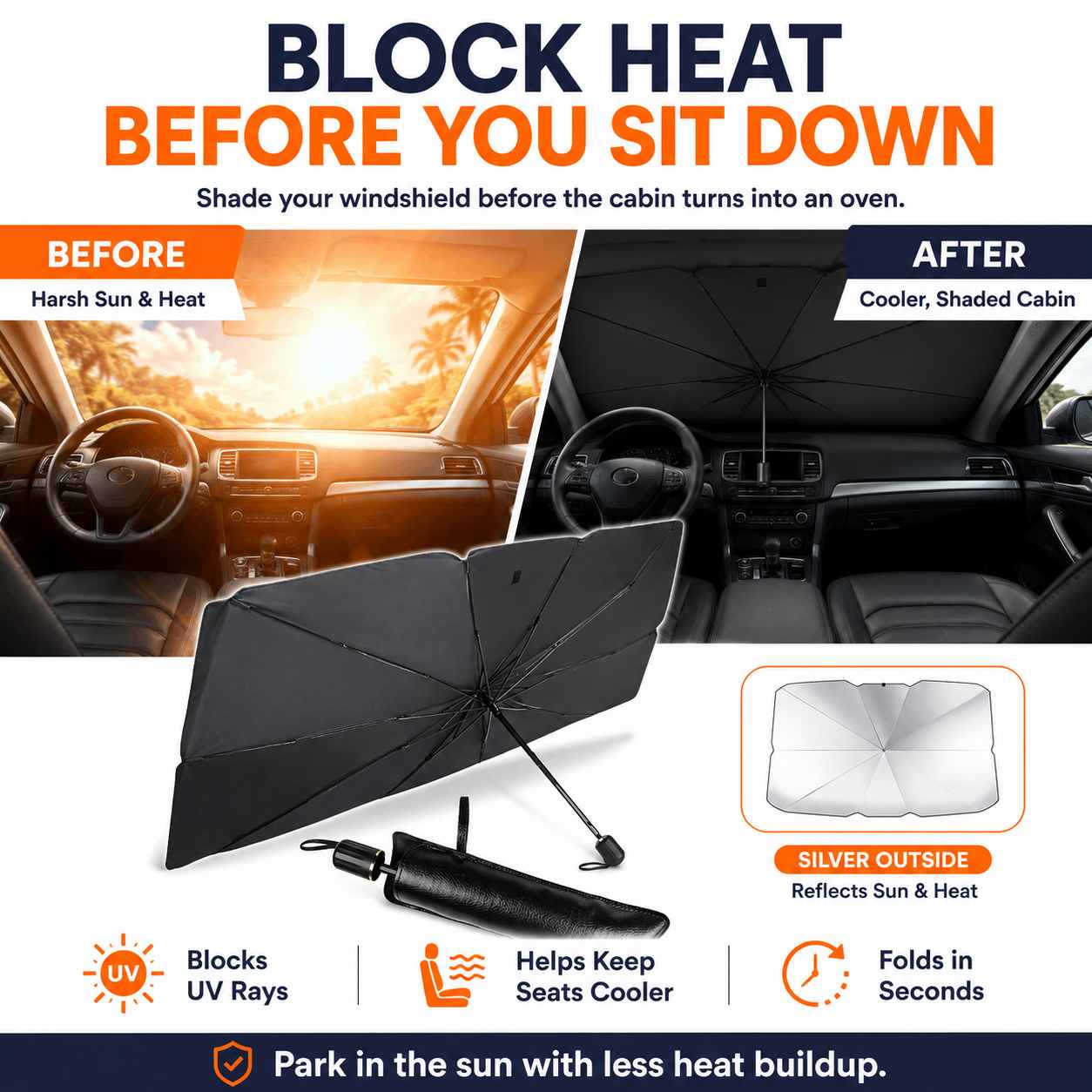 Car Windshield Sun Shade Umbrella – UV & Heat Blocking Interior Protector-AFF
