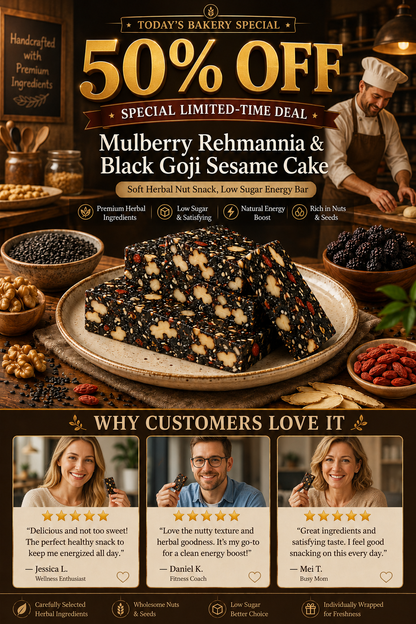 🌿 Mulberry Rehmannia & Black Goji Sesame Cake – Soft Herbal Nut Snack, Low Sugar Energy Bar 🖤🍇🌰-AFF