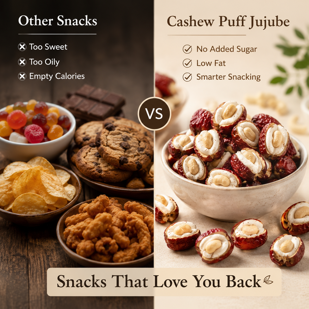 🌰 Cashew Puff Jujube – No Added Sugar Healthy Snack with Whole Cashew Center-AFF