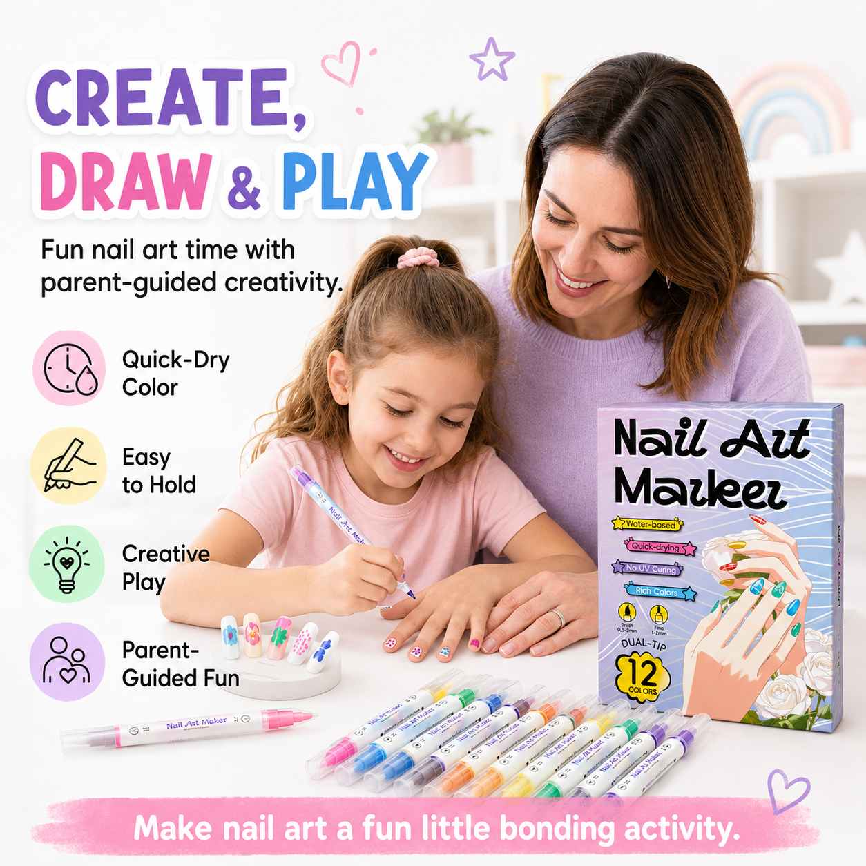 Kid-Friendly Nail Art Pens – Water-Based Quick-Dry Nail Marker-AFF