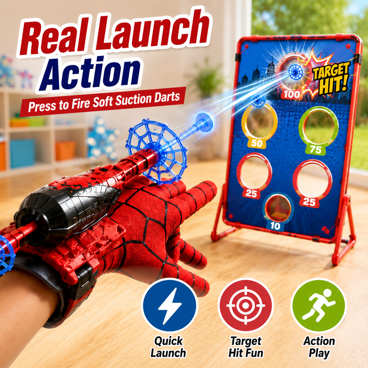 Hero Web Wrist Launcher Toy | Soft Suction Dart Target Play Set-YFL