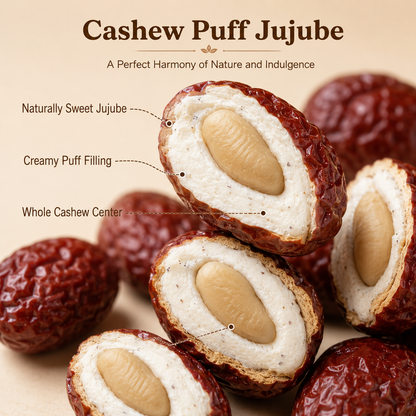 🌰 Cashew Puff Jujube – No Added Sugar Healthy Snack with Whole Cashew Center-AFF