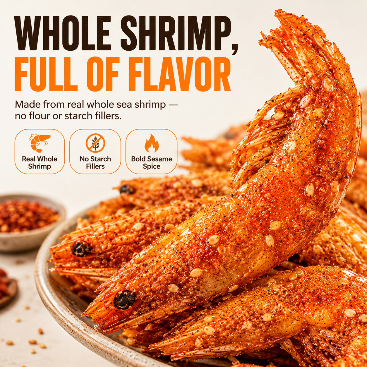 Crispy Whole Sea Shrimp Snack – Real Shrimp Crunch with Sesame Flavor-AFF