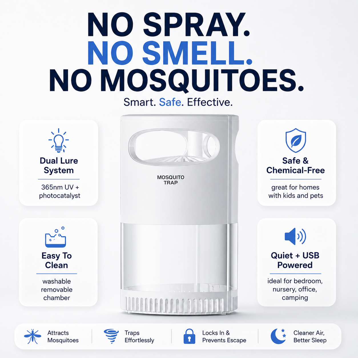 Quiet Indoor Mosquito Trap – USB Powered, No Sprays or Refills-ASS1
