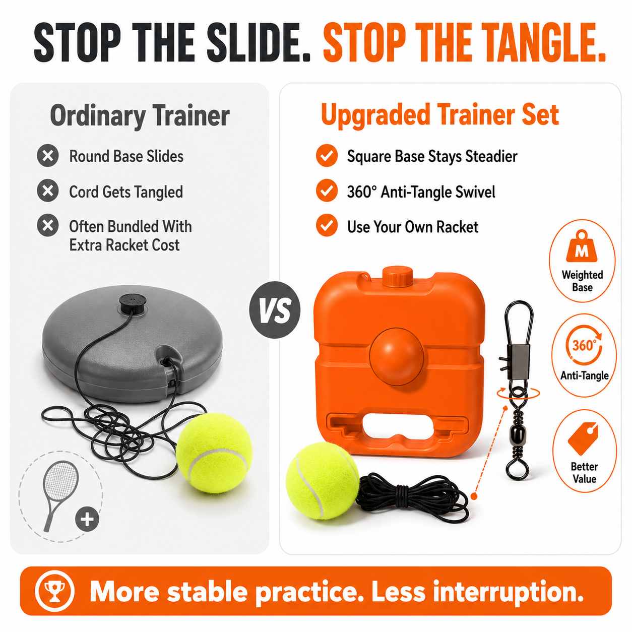 Solo Tennis Trainer Set – Weighted Base Rebound Ball for At-Home Practice-AFF
