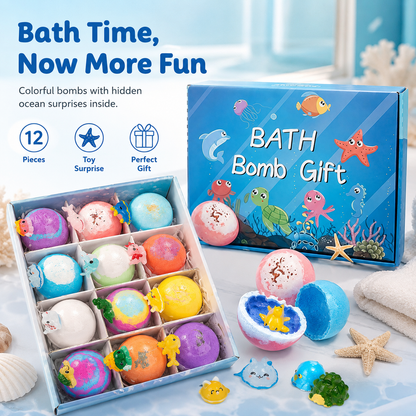 Ocean Surprise Bath Bombs for Kids – Fizzy Bath Time Gift Set with Hidden Sea Animal Toys Inside-YFL