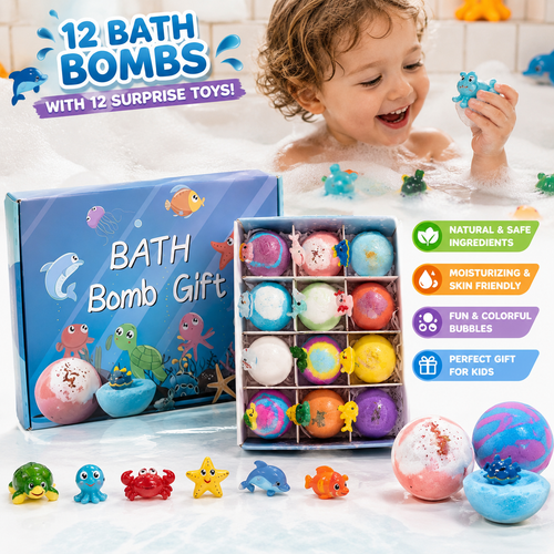 Ocean Surprise Bath Bombs for Kids – Fizzy Bath Time Gift Set with Hidden Sea Animal Toys Inside-YFL