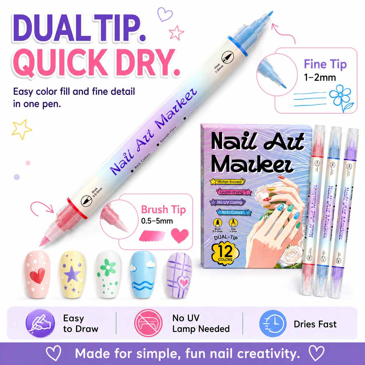Kid-Friendly Nail Art Pens – Water-Based Quick-Dry Nail Marker-AFF