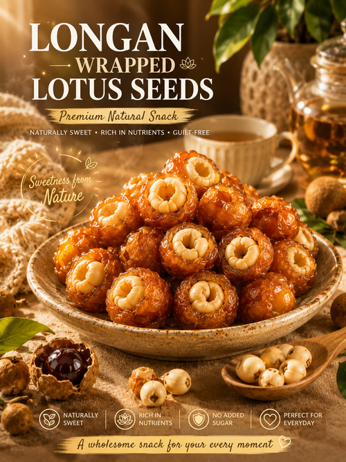 Longan Wrapped Lotus Seeds. Natural Ready-to-Eat Dried Fruit Snack for HeaIth & Relaxation