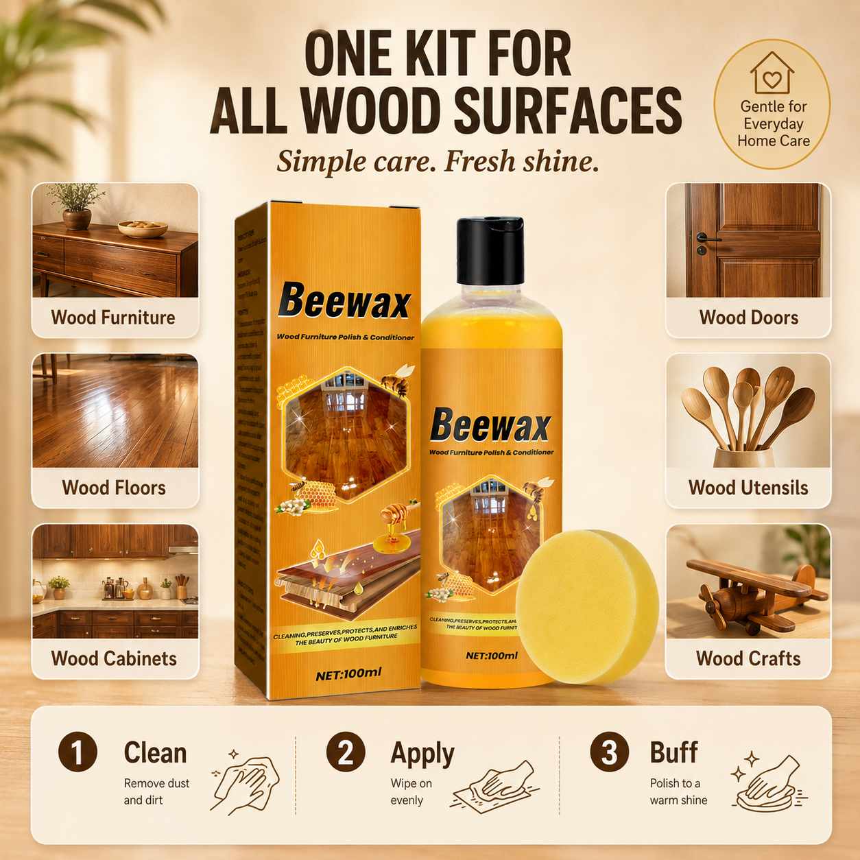 Wood Furniture Beeswax Polish – Restore Shine & Protect Finish-AFF