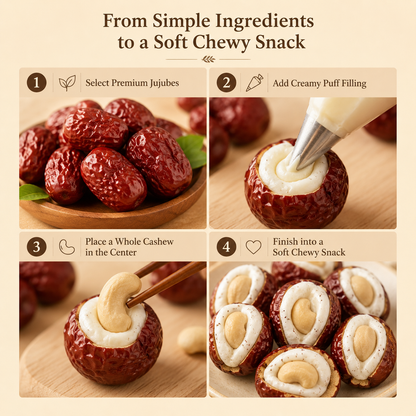 🌰 Cashew Puff Jujube – No Added Sugar Healthy Snack with Whole Cashew Center-AFF