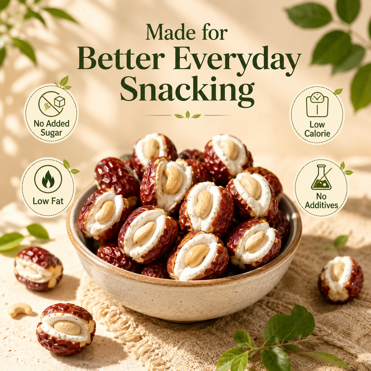 🌰 Cashew Puff Jujube – No Added Sugar Healthy Snack with Whole Cashew Center-AFF