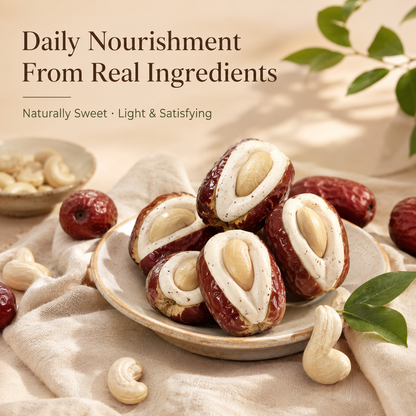 🌰 Cashew Puff Jujube – No Added Sugar Healthy Snack with Whole Cashew Center-AFF