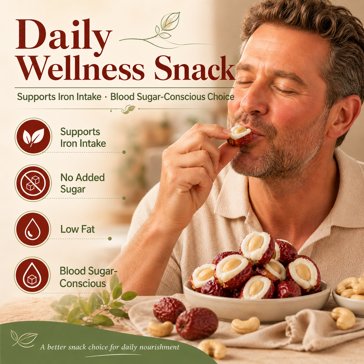 🌰 Cashew Puff Jujube – No Added Sugar Healthy Snack with Whole Cashew Center-AFF