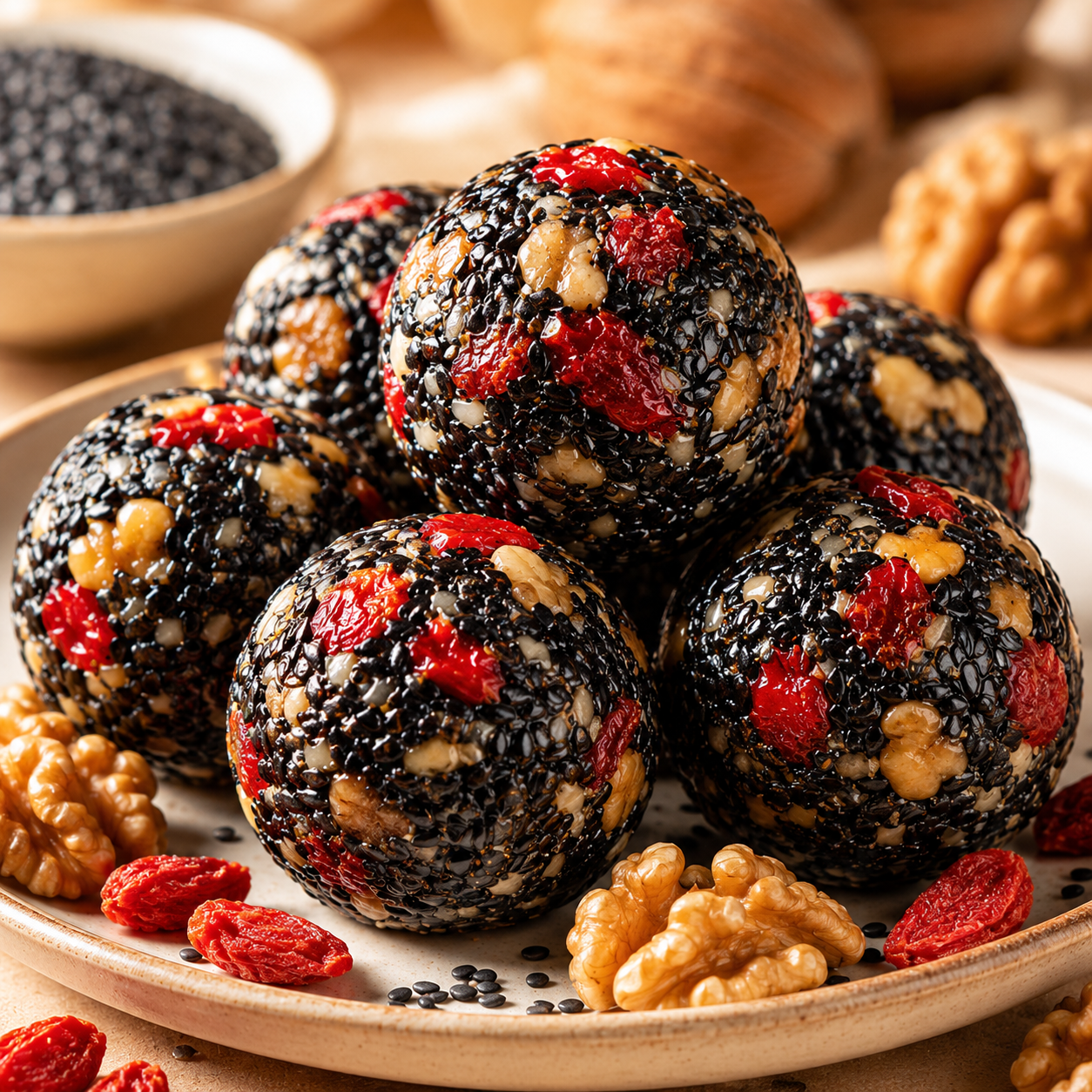 Intangible Heritage 5-Treasure Black Sesame Balls – Nine-Steamed & Nine-Sun-Dried Traditional Craft & Repair Damaged Hair&Promote Sleep-ASS1