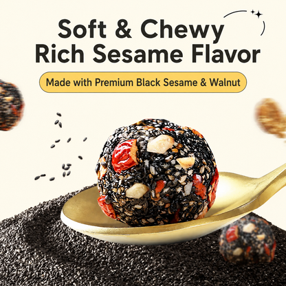 Intangible Heritage 5-Treasure Black Sesame Balls – Nine-Steamed & Nine-Sun-Dried Traditional Craft & Repair Damaged Hair&Promote Sleep-ASS1