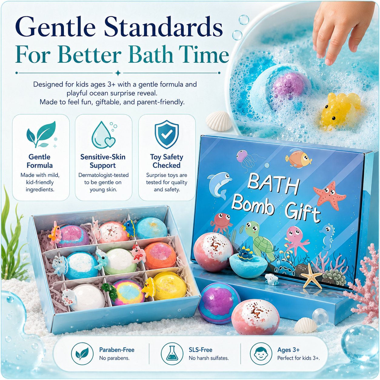 Ocean Surprise Bath Bombs for Kids – Fizzy Bath Time Gift Set with Hidden Sea Animal Toys Inside-YFL