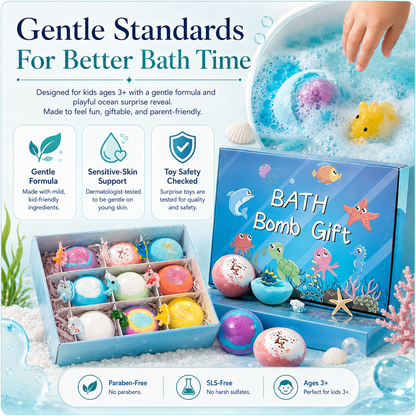 Ocean Surprise Bath Bombs for Kids – Fizzy Bath Time Gift Set with Hidden Sea Animal Toys Inside-YFL