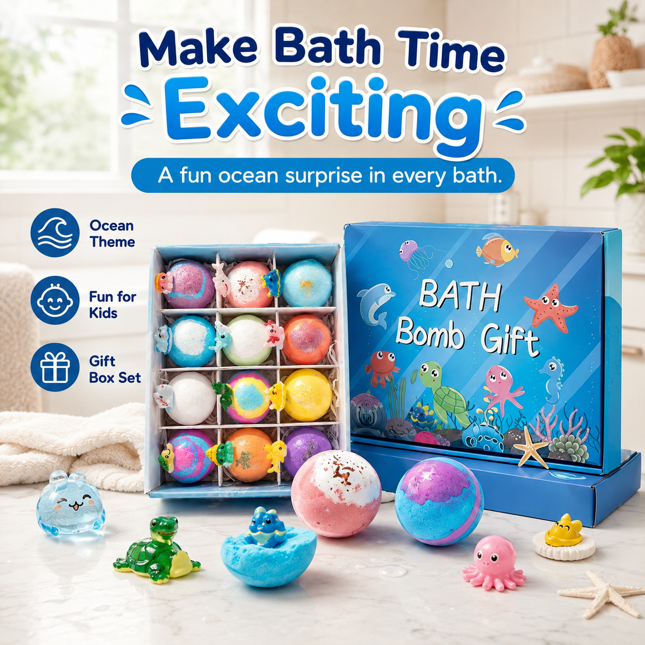 Ocean Surprise Bath Bombs for Kids – Fizzy Bath Time Gift Set with Hidden Sea Animal Toys Inside-YFL